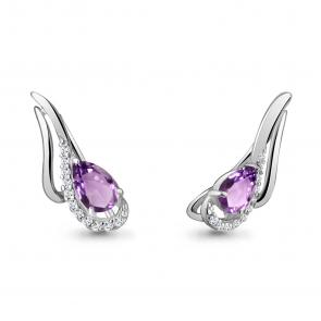 Серебряные серьги AQUAMARINE с фианитом и аметистом А4770204А фото