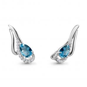 Серебряные серьги AQUAMARINE с фианитом и Лондон топазом А4770208А фото