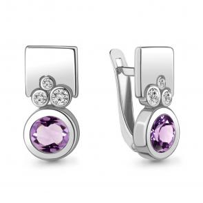 Серебряные серьги AQUAMARINE с фианитом и аметистом А4771304А фото