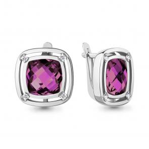 Серебряные серьги AQUAMARINE с фианитом и аметистом А4771584А фото