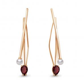 Серьги из золочёного серебра AQUAMARINE с гранатом и жемчугом А4772903-п фото