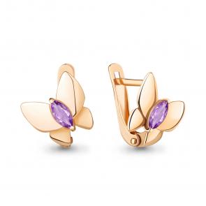 Серьги из золочёного серебра AQUAMARINE с аметистом А4773404-п фото