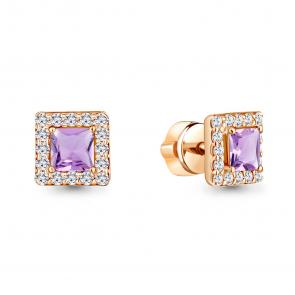 Серьги из золочёного серебра AQUAMARINE с фианитом и аметистом А4773604А-п фото