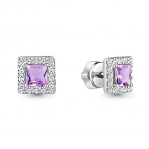 Серебряные серьги AQUAMARINE с фианитом и аметистом А4773604А фото