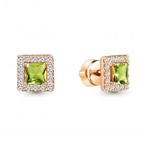 Серьги из золочёного серебра AQUAMARINE с фианитом и хризолитом А4773607А-п фото