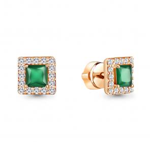 Серьги из золочёного серебра AQUAMARINE с фианитом и агатом А4773609А-п фото