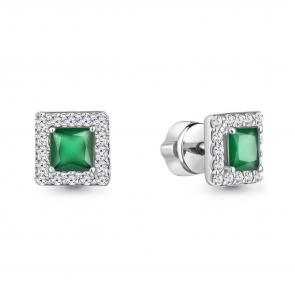 Серебряные серьги AQUAMARINE с фианитом и агатом А4773609А фото