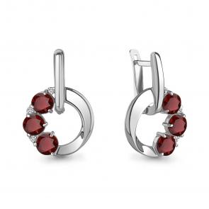 Серебряные серьги AQUAMARINE с фианитом и гранатом А4774103А фото