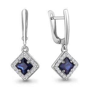 Серебряные серьги AQUAMARINE с фианитом и гидротермальным сапфиром А47748АБ фото