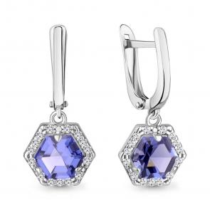 Серебряные серьги AQUAMARINE с фианитом и танзанитом А47752603А фото