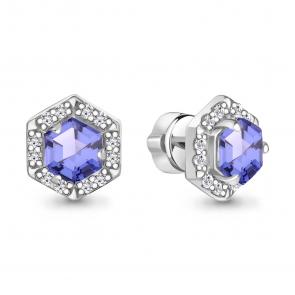 Серебряные серьги AQUAMARINE с фианитом и танзанитом А47753603А фото