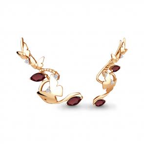 Серьги из золочёного серебра AQUAMARINE с фианитом и гранатом А4775403А-п фото