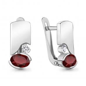 Серебряные серьги AQUAMARINE с фианитом и гранатом А4778703А фото