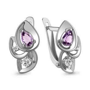 Серебряные серьги AQUAMARINE с фианитом и аметистом А4779904А фото