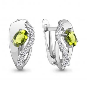 Серебряные серьги AQUAMARINE с фианитом и хризолитом А4780207А фото