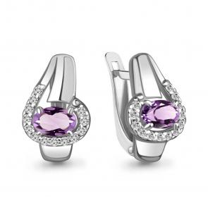 Серебряные серьги AQUAMARINE с фианитом и аметистом А4780304А фото