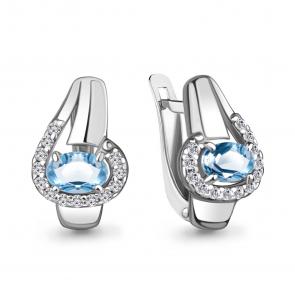 Серебряные серьги AQUAMARINE с топазом и фианитом А4780305А фото