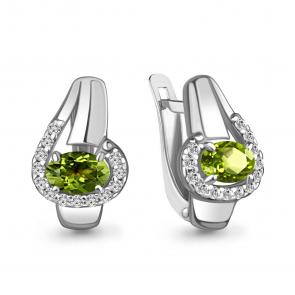 Серебряные серьги AQUAMARINE с фианитом и хризолитом А4780307А фото