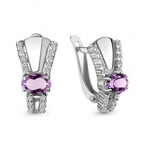 Серебряные серьги AQUAMARINE с фианитом и аметистом А4780604А фото