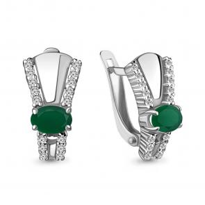 Серебряные серьги AQUAMARINE с фианитом и агатом А4780609А фото