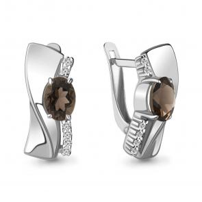 Серебряные серьги AQUAMARINE с фианитом и кварцем А4780701А фото