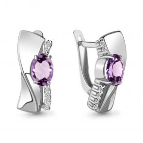 Серебряные серьги AQUAMARINE с фианитом и аметистом А4780704А фото