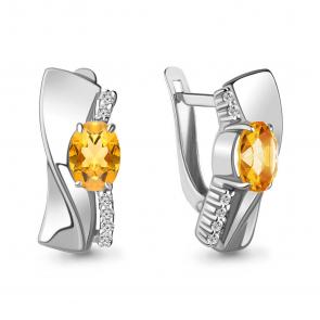 Серебряные серьги AQUAMARINE с фианитом и цитрином А4780706А фото