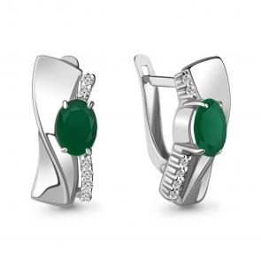 Серебряные серьги AQUAMARINE с фианитом и агатом А4780709А фото