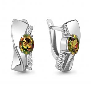 Серебряные серьги AQUAMARINE с фианитом и султанитом А4780719А фото