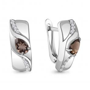 Серебряные серьги AQUAMARINE с фианитом и кварцем А4781301А фото