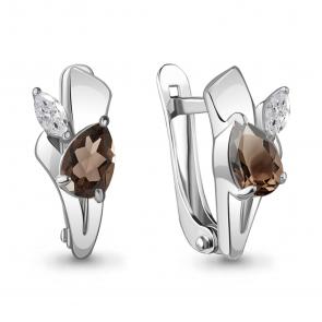 Серебряные серьги AQUAMARINE с фианитом и кварцем А4781601 фото