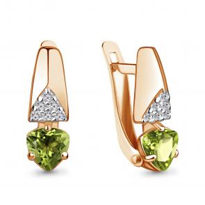 Серьги из золочёного серебра AQUAMARINE с фианитом и хризолитом А4782507А-п фото