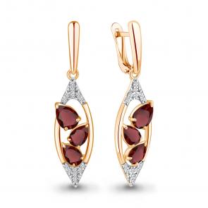 Серьги из золочёного серебра AQUAMARINE с фианитом и гранатом А4782903А-п фото
