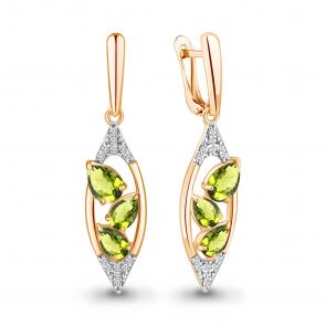 Серьги из золочёного серебра AQUAMARINE с фианитом и хризолитом А4782907А-п фото