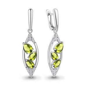 Серебряные серьги AQUAMARINE с фианитом и хризолитом А4782907А фото