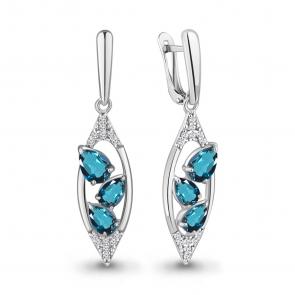 Серебряные серьги AQUAMARINE с фианитом и Лондон топазом А4782908А фото