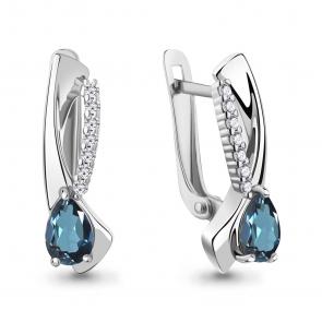 Серебряные серьги AQUAMARINE с фианитом и Лондон топазом А4785308А фото
