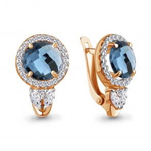 Серьги из золочёного серебра AQUAMARINE с фианитом и Лондон топазом А4785508А-п фото