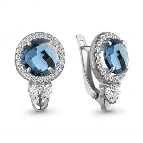 Серебряные серьги AQUAMARINE с фианитом и Лондон топазом А4785508А фото