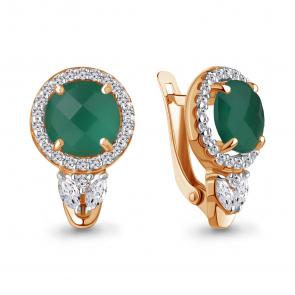 Серьги из золочёного серебра AQUAMARINE с фианитом и агатом А4785509А-п фото