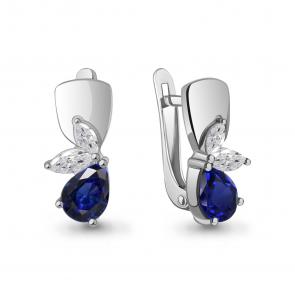 Серебряные серьги AQUAMARINE с фианитом и гидротермальным сапфиром А47857Н фото