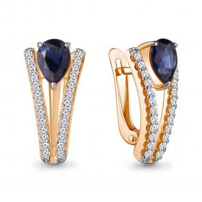 Серьги из золочёного серебра AQUAMARINE с фианитом и гидротермальным сапфиром А47858АБ-п фото