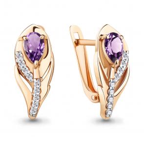 Серьги из золочёного серебра AQUAMARINE с фианитом и аметистом А4787904А-п фото