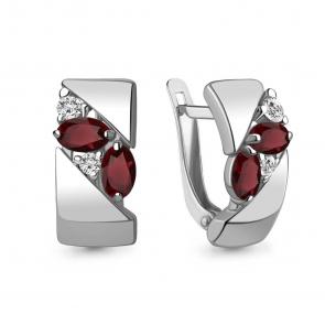 Серебряные серьги AQUAMARINE с фианитом и гранатом А4790203А фото