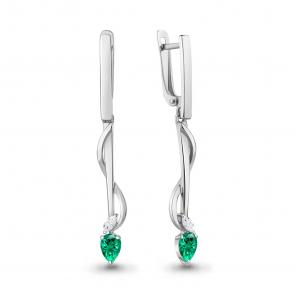 Серебряные серьги AQUAMARINE с фианитом и гидротермальным изумрудом А47919П фото