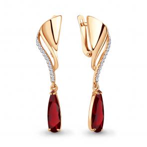 Серьги из золочёного серебра AQUAMARINE с фианитом и гранатом А4792185А-п фото