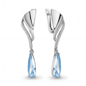 Серебряные серьги AQUAMARINE с фианитом и турмалином А4792188А фото