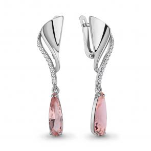 Серебряные серьги AQUAMARINE с фианитом и морганитом А4792190А фото