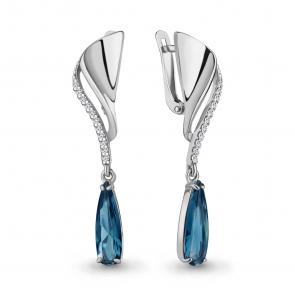 Серебряные серьги AQUAMARINE с фианитом и Лондон топазом А4792193А фото