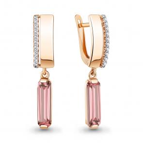 Серьги из золочёного серебра AQUAMARINE с фианитом и морганитом А4792590А-п фото